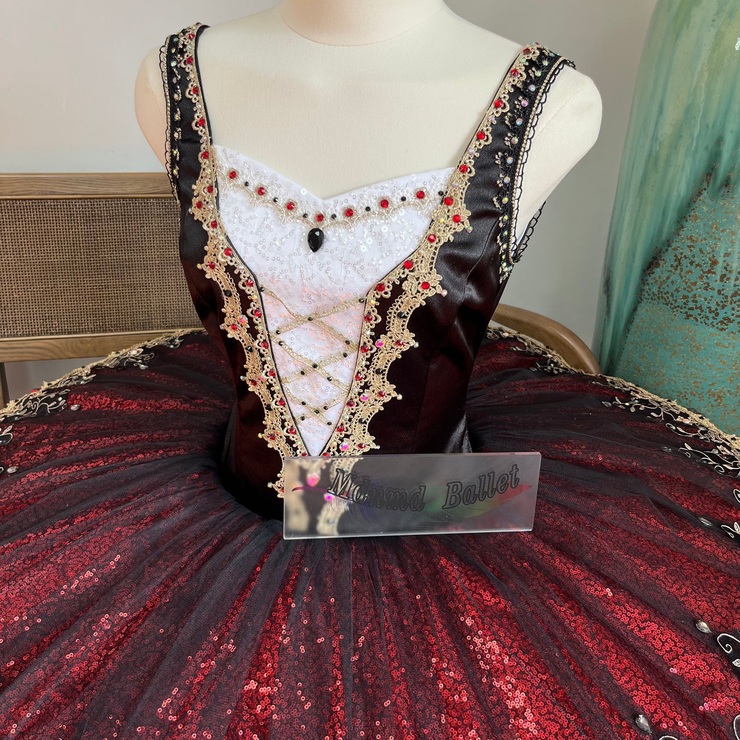 Professional Classical Black, Red and Gold Platter Ballet Tutu for Youth America Grand Prix (YAGP)-MDT1204