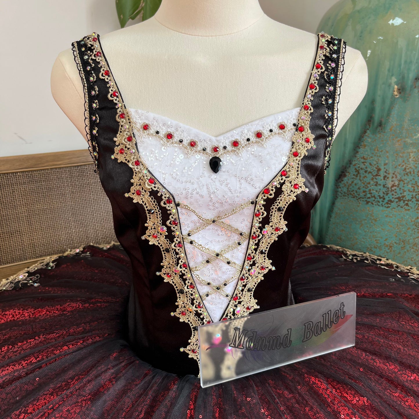 Professional Classical Black, Red and Gold Platter Ballet Tutu for Youth America Grand Prix (YAGP)-MDT1204