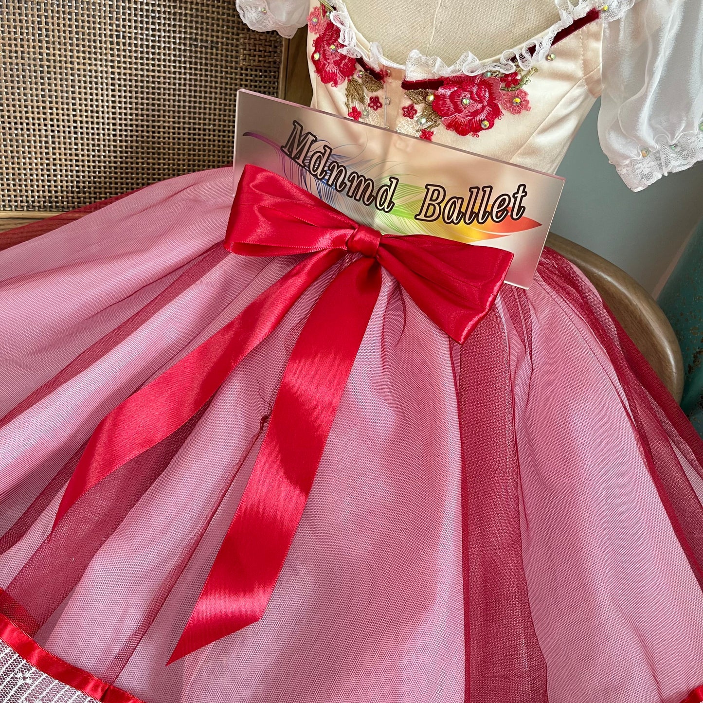 Romantic Red Lace - trimmed Ballet Dresses for Girls: Handmade Dreamy Swan Lake - inspired Long Skirts-MDC1082