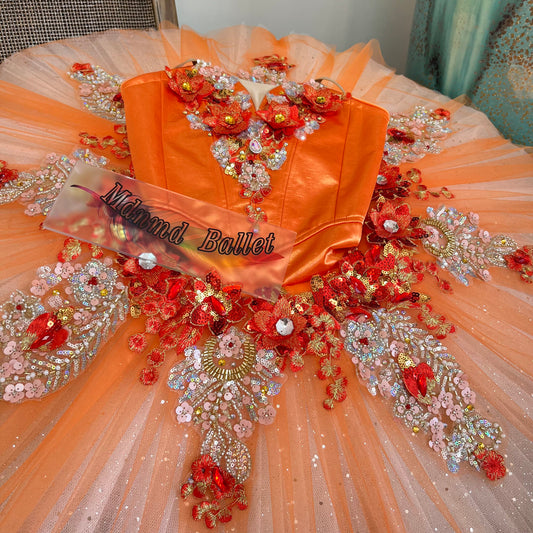Bright orange dance dress Dance dress Professional dance dress Children's dance dress Girl's ballet dress Adult ballet dress Professional ballet dress Pancake dance dress-MDT1254