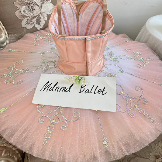 Elegant Pink Ballet Tutu Dress for Girls – Rhinestone Embellished Stagewear - MDT0170