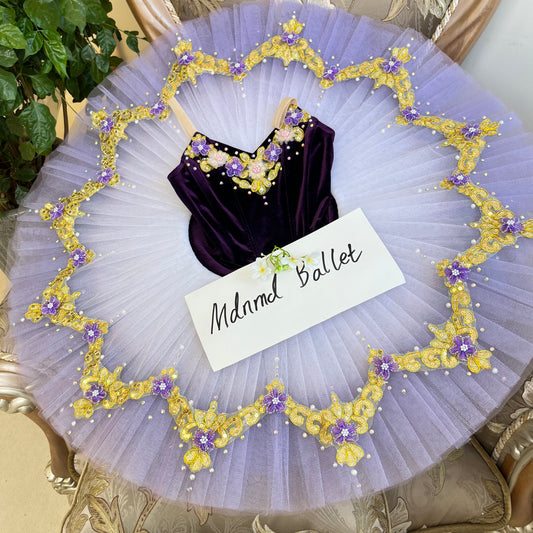 Floral Embellished Ballet Tutu Dress for Girls - Lavender - MDT0628
