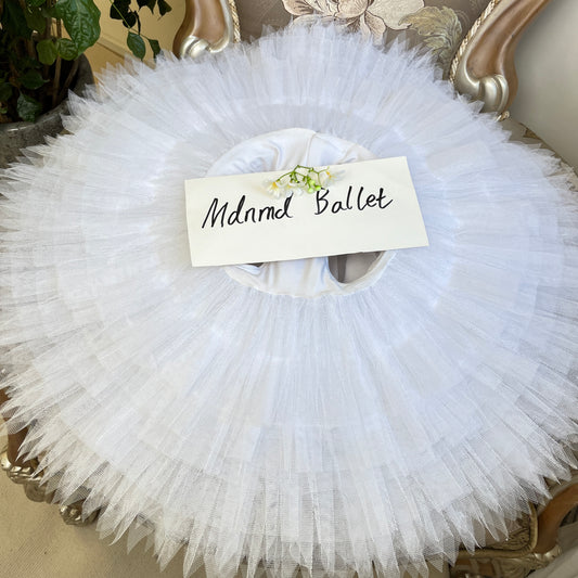 White Lace Ballet Tutu Dress for Girls – Rhinestone Embellished Performance Wear - MDT0164