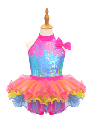 Rainbow Sequin Kids Jazz Dance Costume-JSP018