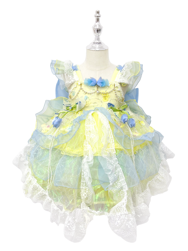 Yellow Blue Tulip Lolita Princess Dress for Toddler Girls-W26009