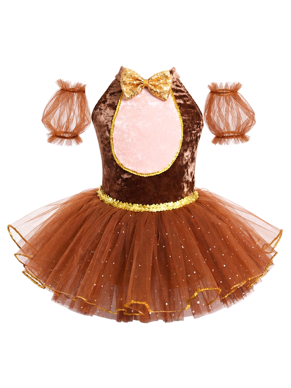 Kids Monkey Theme Halter Sequin Tulle Ballet Performance Dress