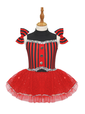 Red Black Striped Kids Jazz Dance Costume JSP008