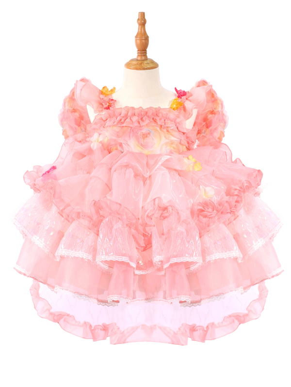 Pink Floral Princess Tutu Dress - Toddler Girl Lace Lolita Party Gown-W26053