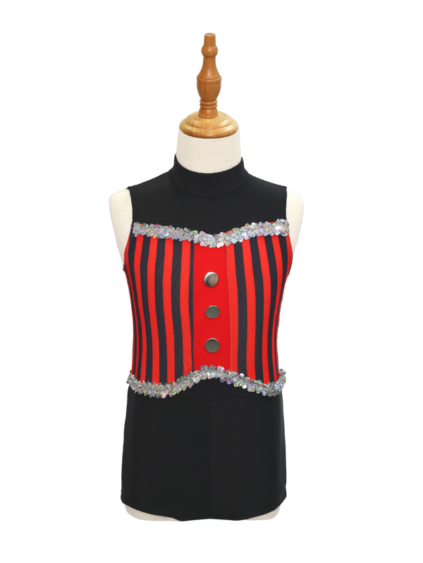 Red Black Striped Kids Jazz Dance Costume JSP004