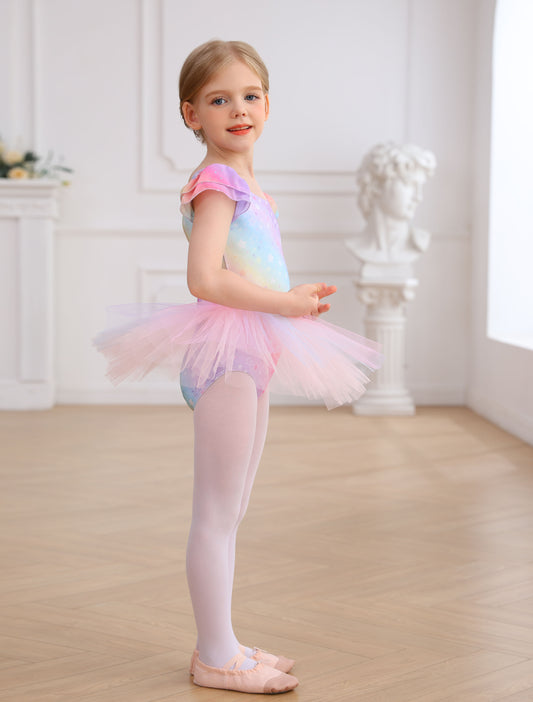 Sparkly Rainbow Twirl Dress | Star-Patterned Dancewear & Gymnastics Leotard | Unicorn Lover's Dream Gift | Ready to Ship!-AM312