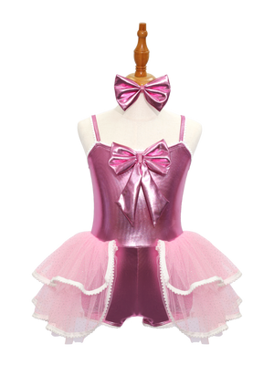 Pink Jazz Dance Tutu Leotard with Bow JSP009