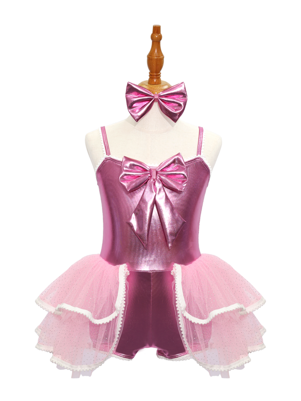 Pink Jazz Dance Tutu Leotard with Bow JSP009