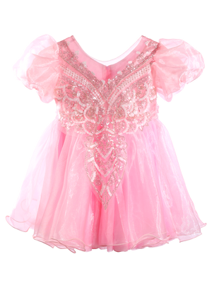 Girls Pink Sequin Embroidery Puff Sleeve Princess Dress Gown-XGZ9005