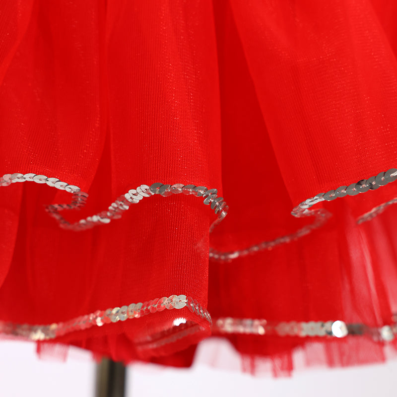 Kids Red Jazz Dance Skirt Sequins Dance Outfits- Size MC| Ready-to-Ship