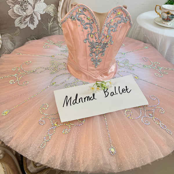Elegant Pink Ballet Tutu Dress for Girls 閿熸枻鎷 Rhinestone Embellished Stagewear - MDT0170
