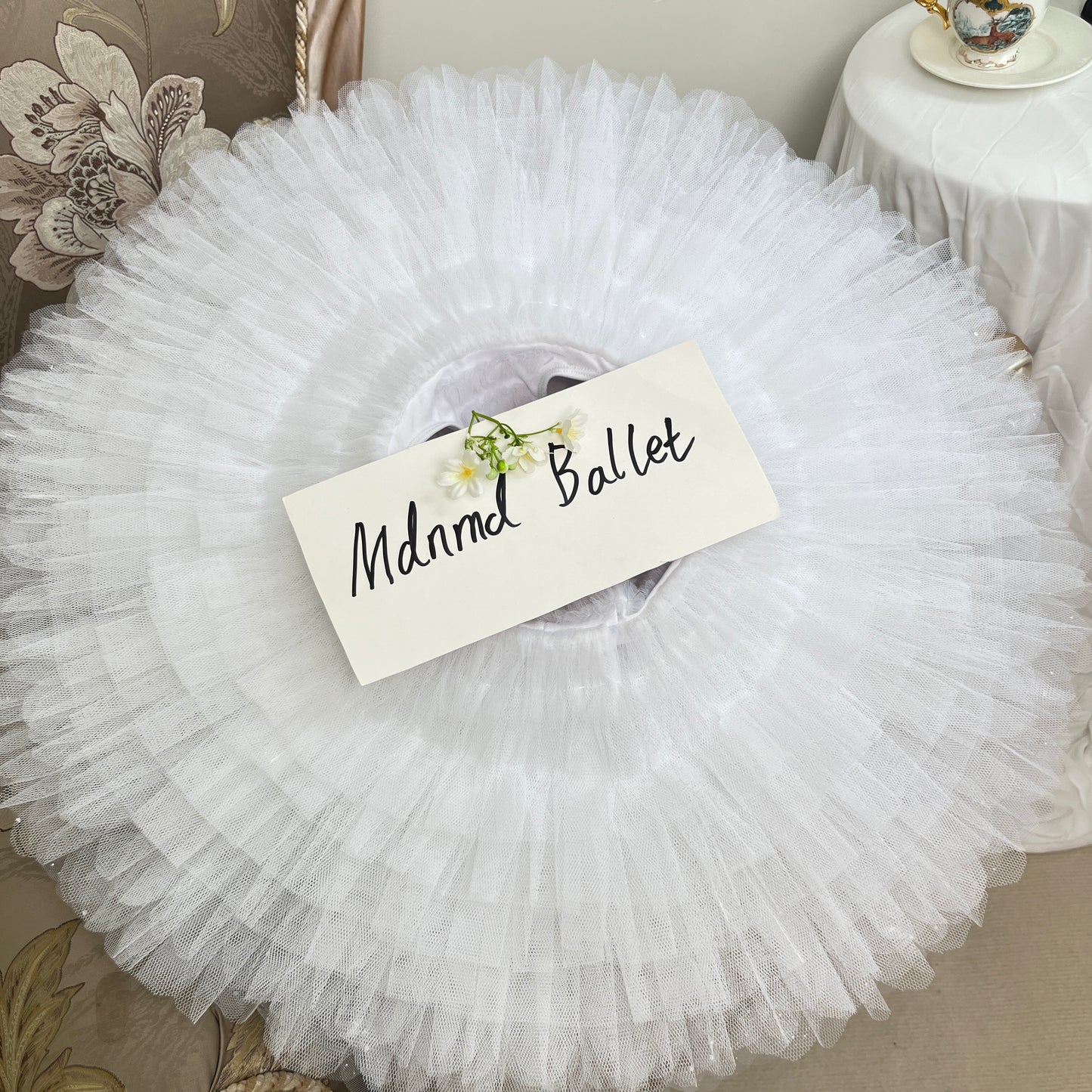 Deluxe White and Gold Classical Ballet Tutu with Embellishments - MDT0317