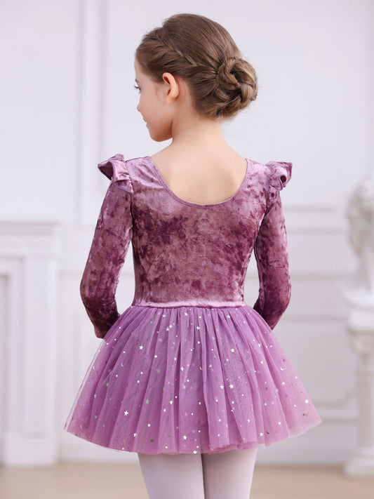 Classic Preschool Girl Shining Ballet Dance jumpsuit Long Sleeve