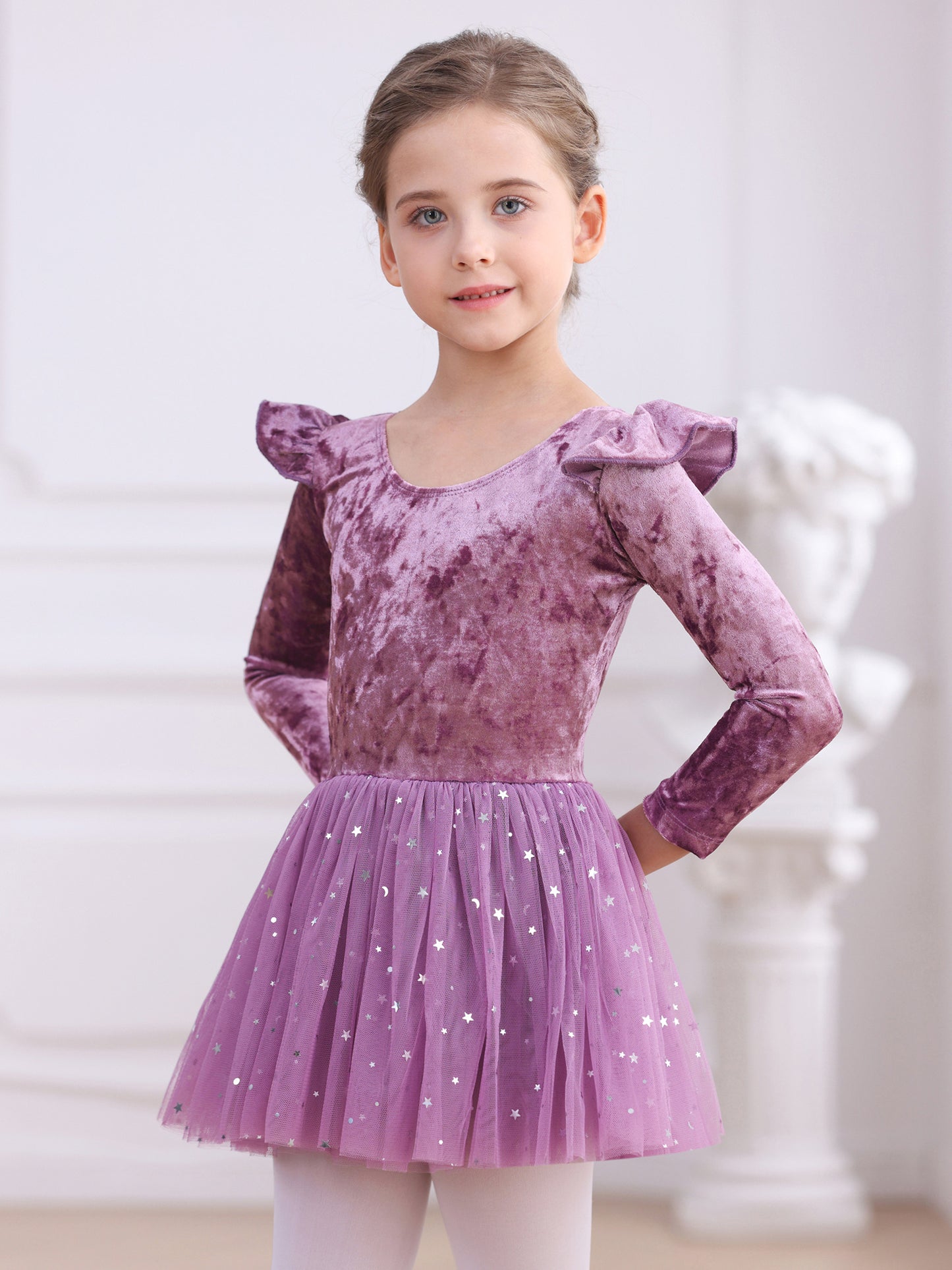 Classic Preschool Girl Shining Ballet Dance jumpsuit Long Sleeve