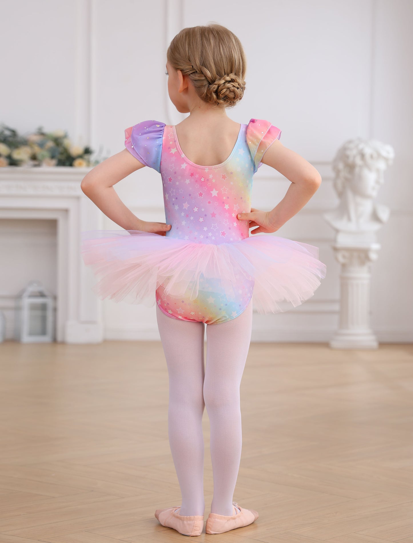 Sparkly Rainbow Twirl Dress | Star-Patterned Dancewear & Gymnastics Leotard | Unicorn Lover's Dream Gift | Ready to Ship!-AM312