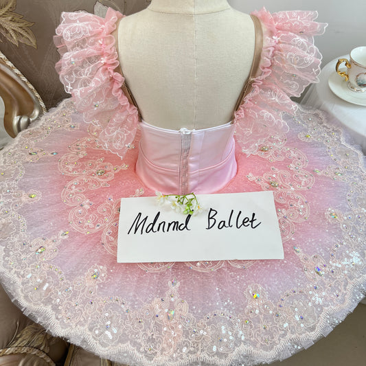 Elegant Pink Ballet Tutu with Lace and Rhinestone Accents - MDT0893