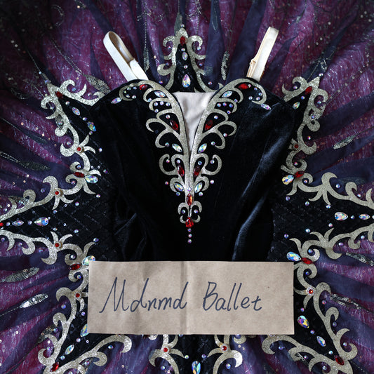 Elegant Black and Purple Embellished Ballet Tutu Dress – Rhinestone Accents - MDT1071