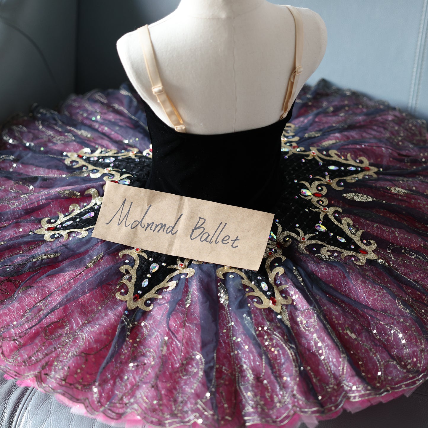 Elegant Black and Purple Embellished Ballet Tutu Dress – Rhinestone Accents - MDT1071