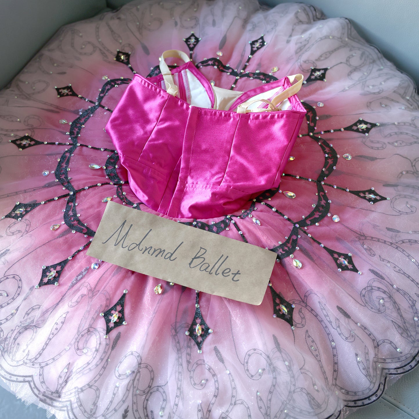 Pink & Black Rhinestone Ballet Tutu - Stage Performance Costume - MDT0814