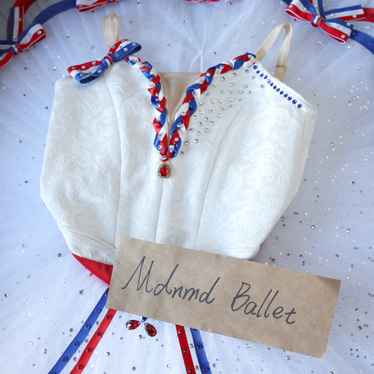 Patriotic Red, White, and Blue Ballet Tutu Dress for Girls – Rhinestone Accents - MDT0145