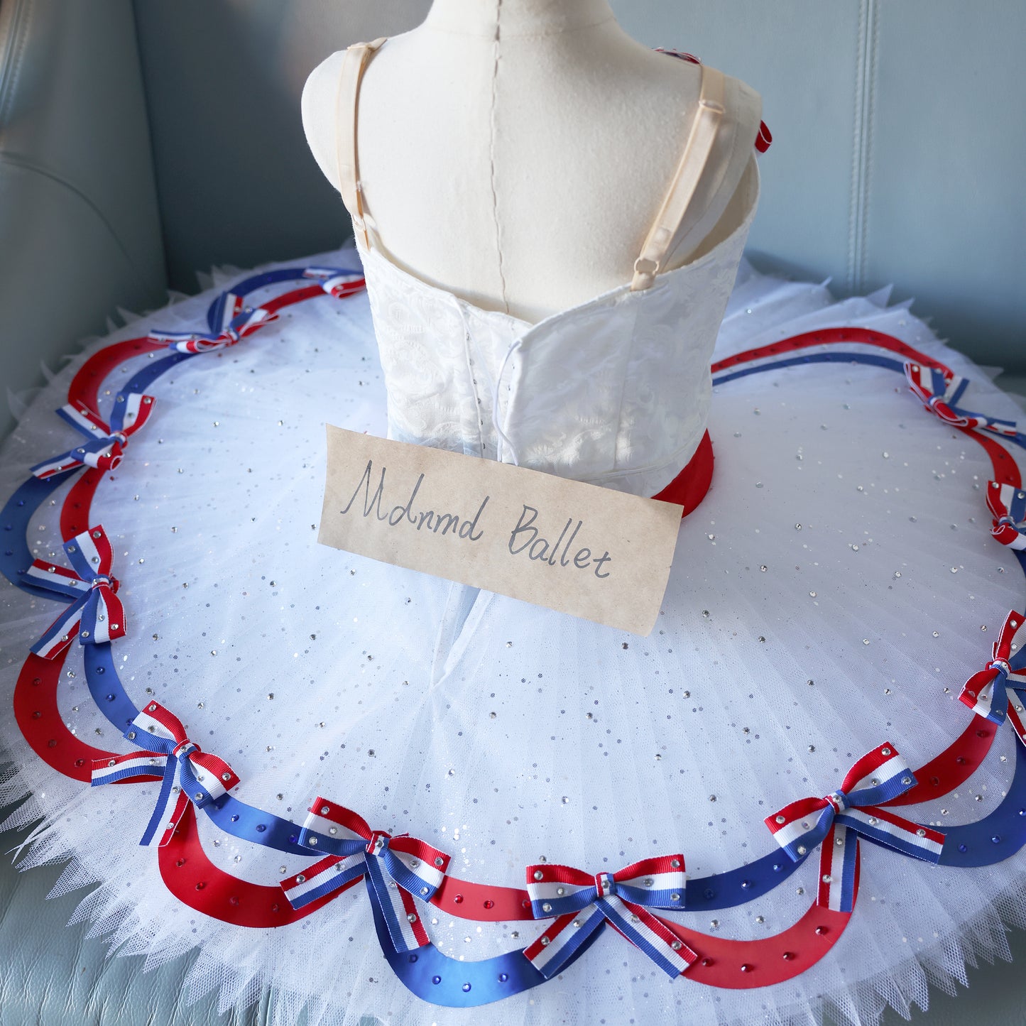 Patriotic Red, White, and Blue Ballet Tutu Dress for Girls – Rhinestone Accents - MDT0145