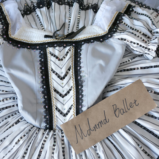 Classic Striped Ballet Tutu Dress for Girls – Black & White Vintage Elegance - MDT0262