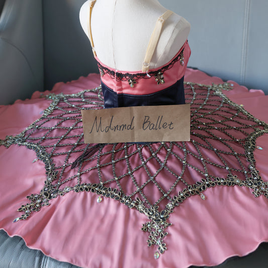 Elegant Pink and Black Embroidered Ballet Tutu for Performances - MDT1019