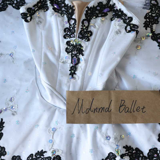 White and Black Lace Ballet Tutu Dress for Girls – Elegant Performance Wear - MDT0160