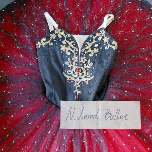 Spanish Style Ballet Tutu with Embroidered Bodice and Red Tulle Skirt - MDT0087
