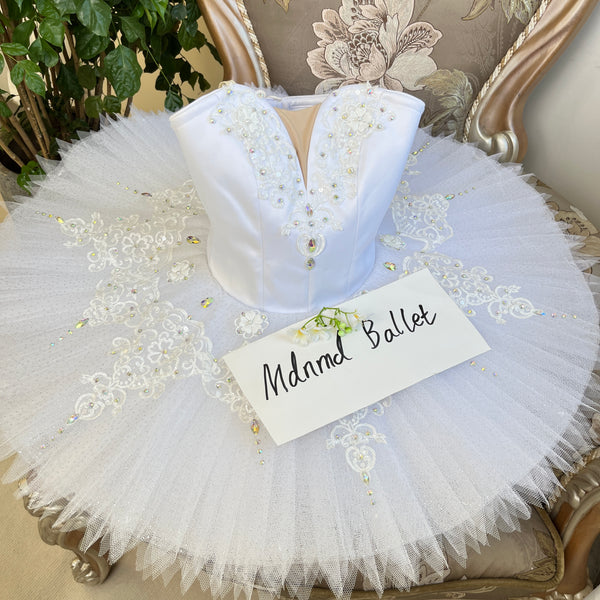 White Lace Ballet Tutu Dress for Girls 锟斤拷 Rhinestone Embellished Performance Wear - MDT0164