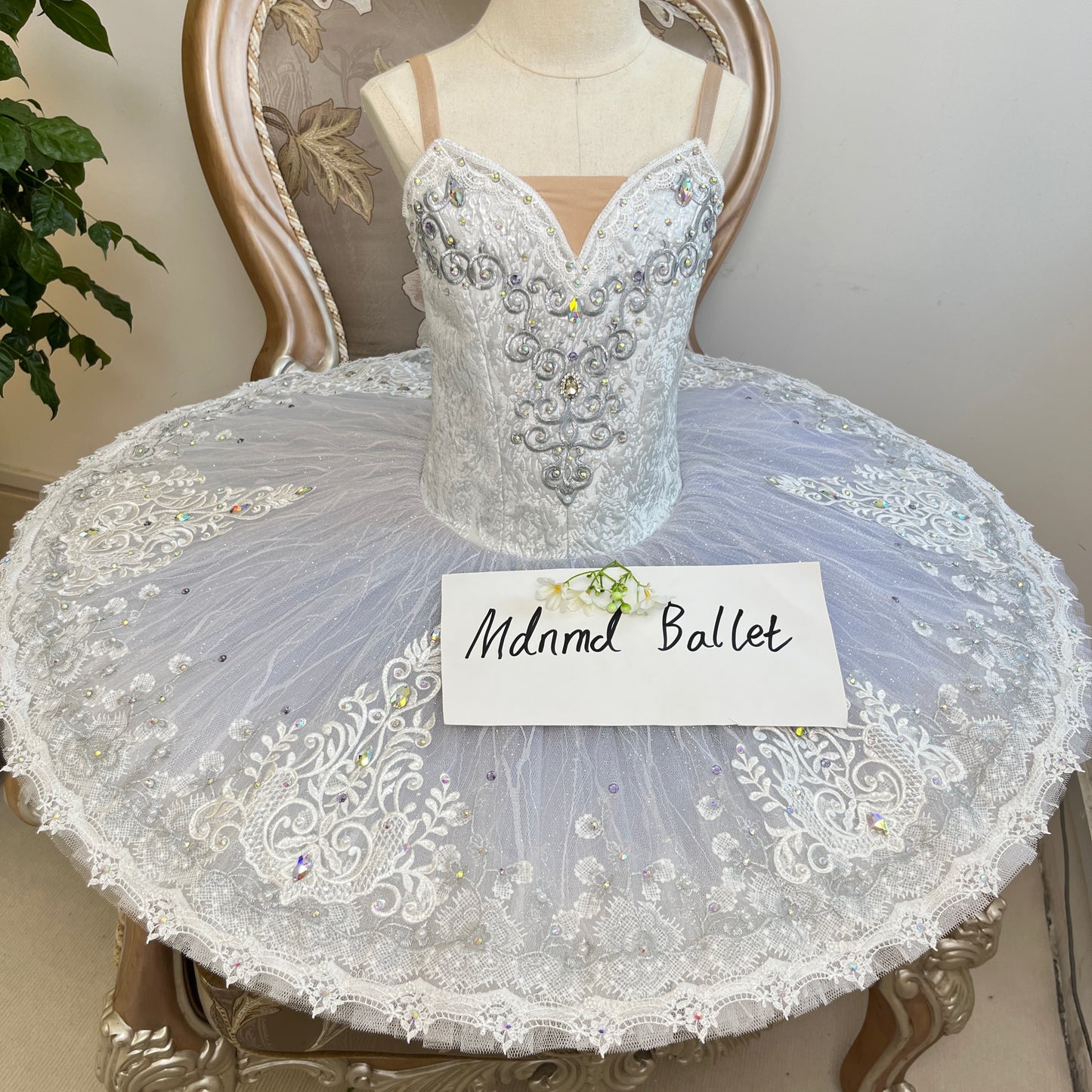 White Ballet Tutu with Rhinestone Embellishments - MDT0421