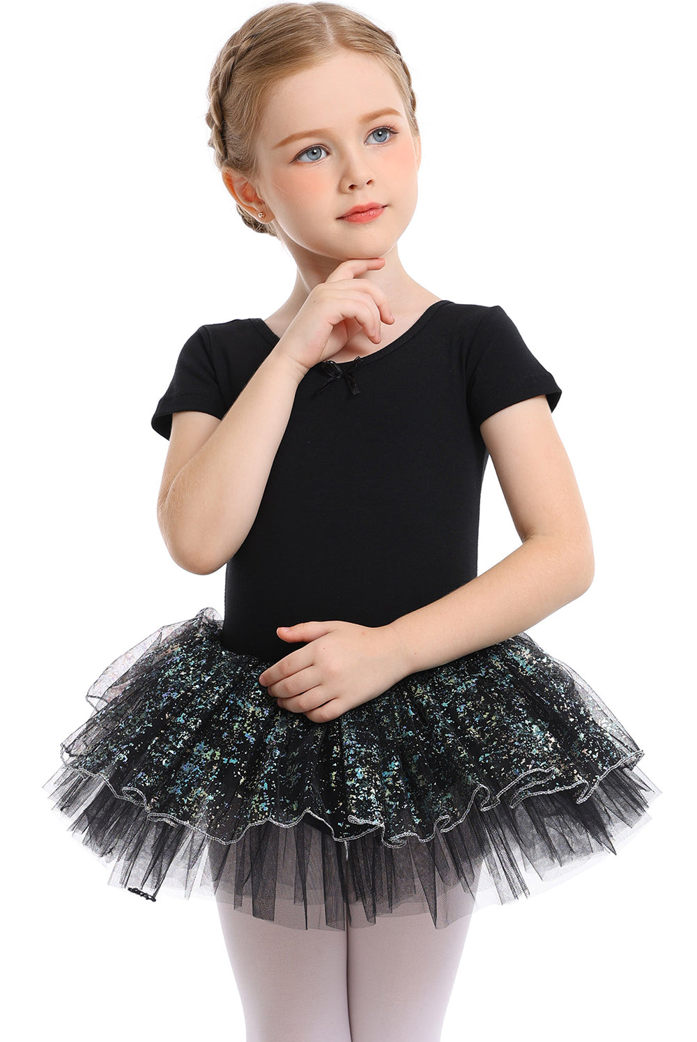 Toddler Dance Short-sleeved Tight Fluffy Jumpsuit.