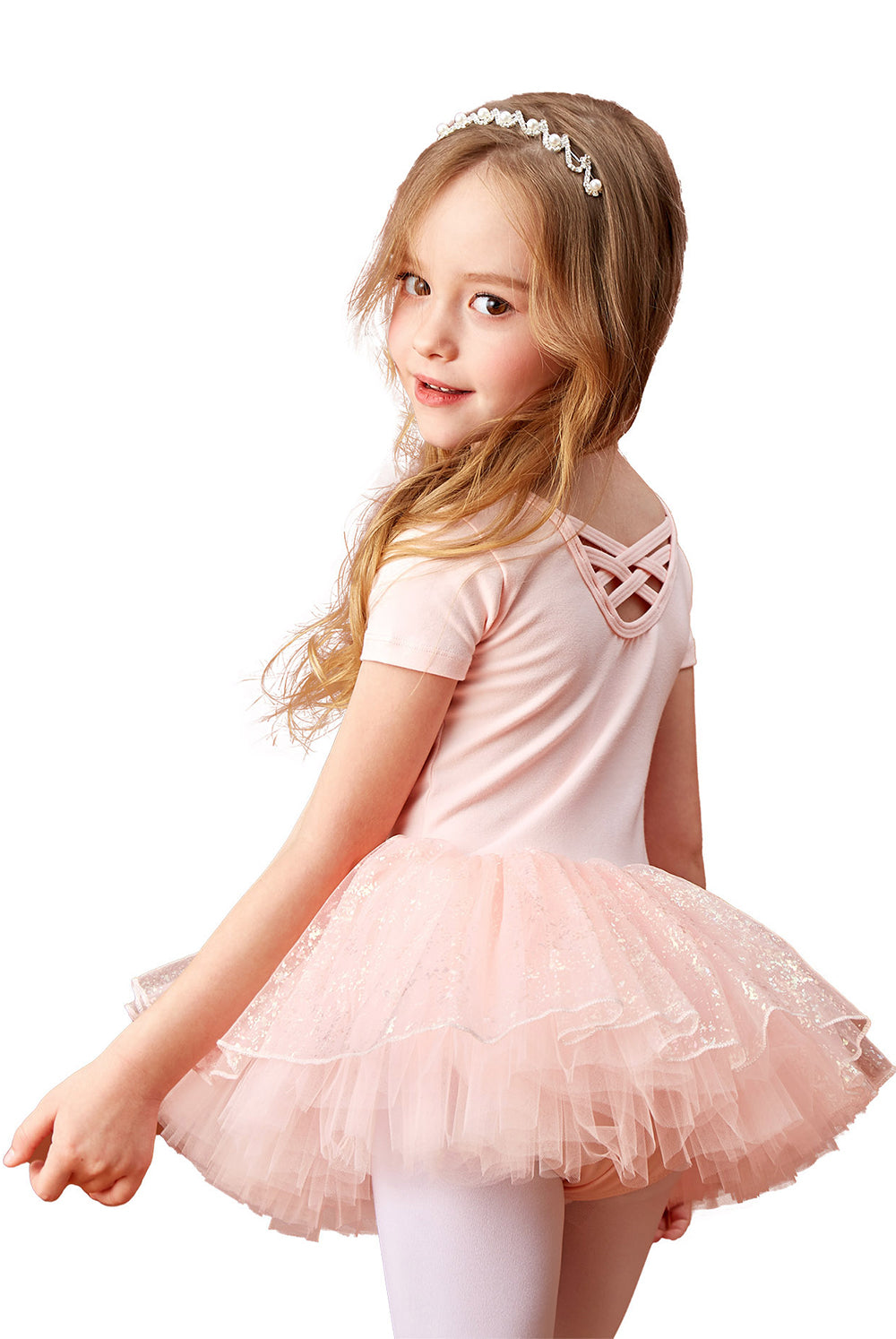 Toddler Dance Short-sleeved Tight Fluffy Jumpsuit.