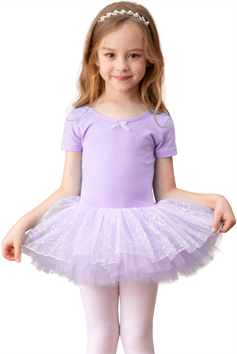 Toddler Dance Short-sleeved Tight Fluffy Jumpsuit.