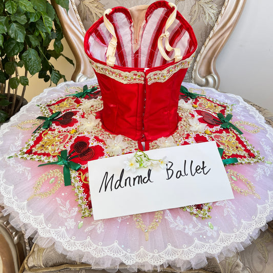 Exquisite Red & Gold Embroidered Classical Ballet Tutu for Dancers - MDT0948