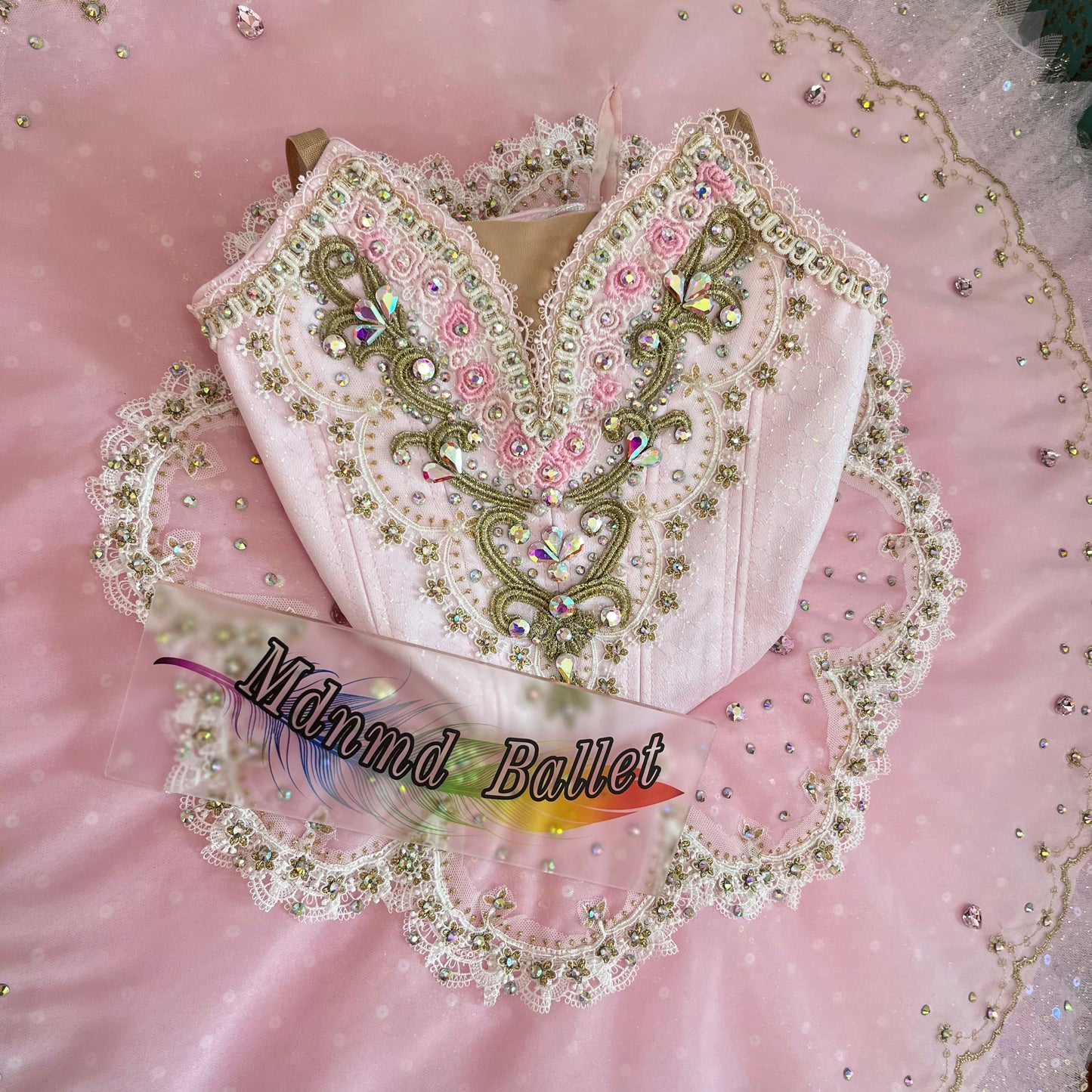 Elegant Pink Ballet Tutu with Lace and Rhinestone Accents/Elegant Pink Ballet Tutu with Lace and Rhinestone Accents-MDT1025