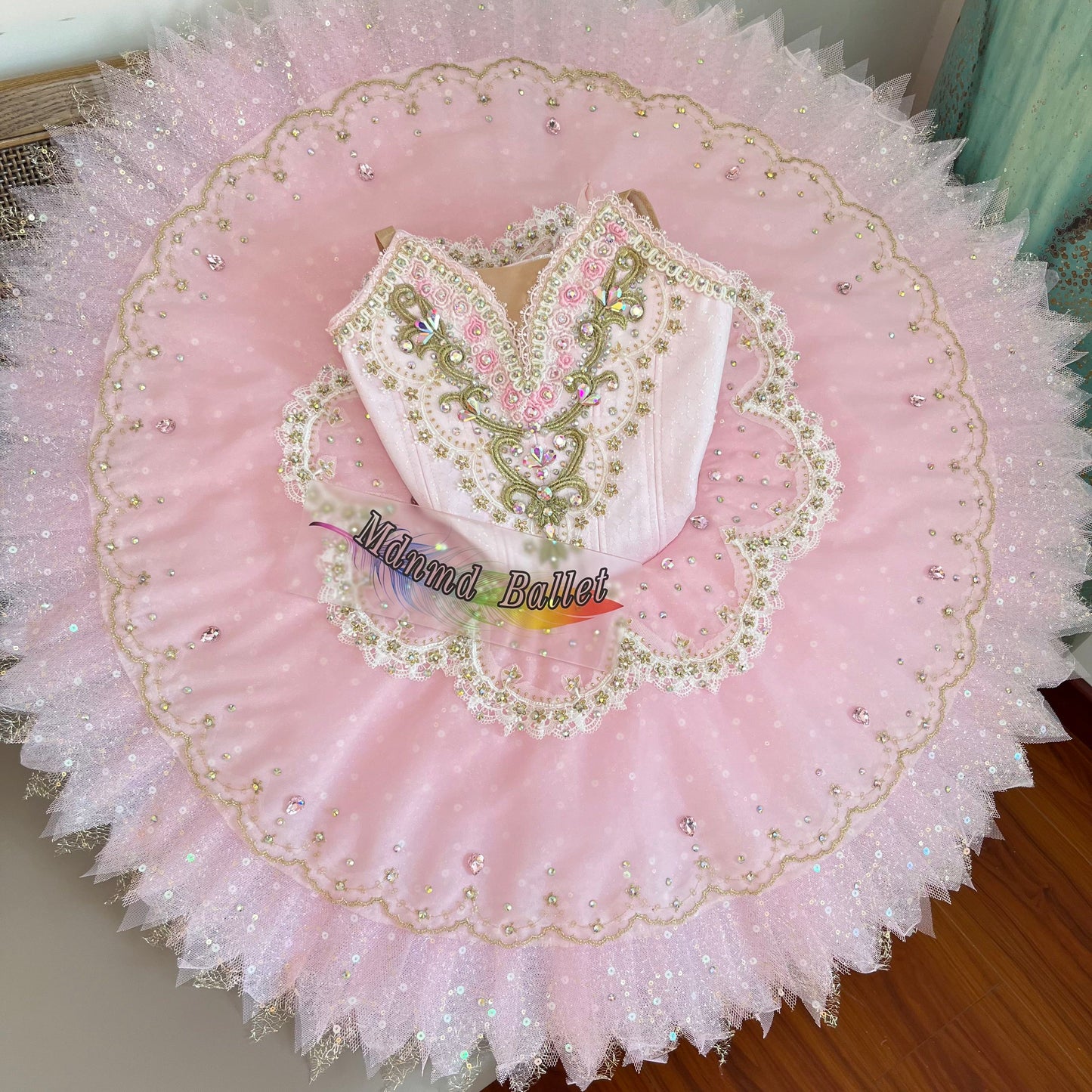Elegant Pink Ballet Tutu with Lace and Rhinestone Accents/Elegant Pink Ballet Tutu with Lace and Rhinestone Accents-MDT1025