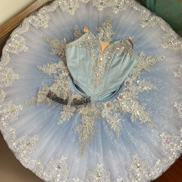 Classic Elegant Professional Ballet Dress with Lace and Rhinestones, Ideal for Silver Fairy Performances-MDT1050