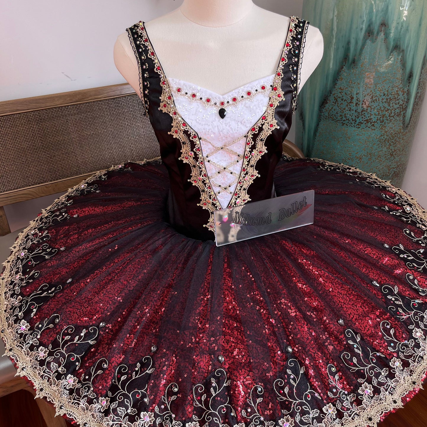 Professional Classical Black, Red and Gold Platter Ballet Tutu for Youth America Grand Prix (YAGP)-MDT1204