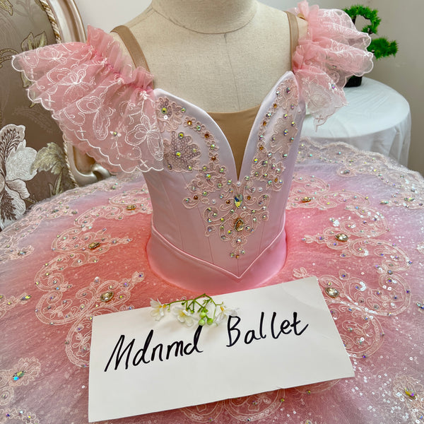 Elegant Pink Ballet Tutu with Lace and Rhinestone Accents - MDT0893