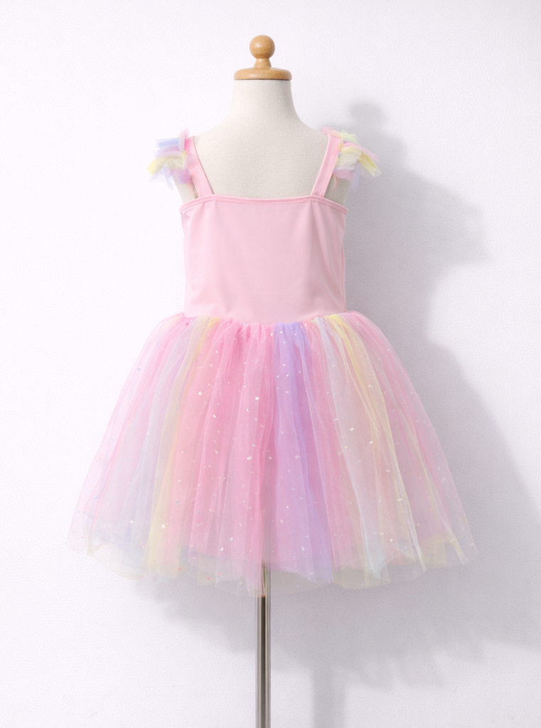 Girls Rainbow Tulle Dress with Stars - Kids Princess Birthday Party Tutu Dress-ALP0108
