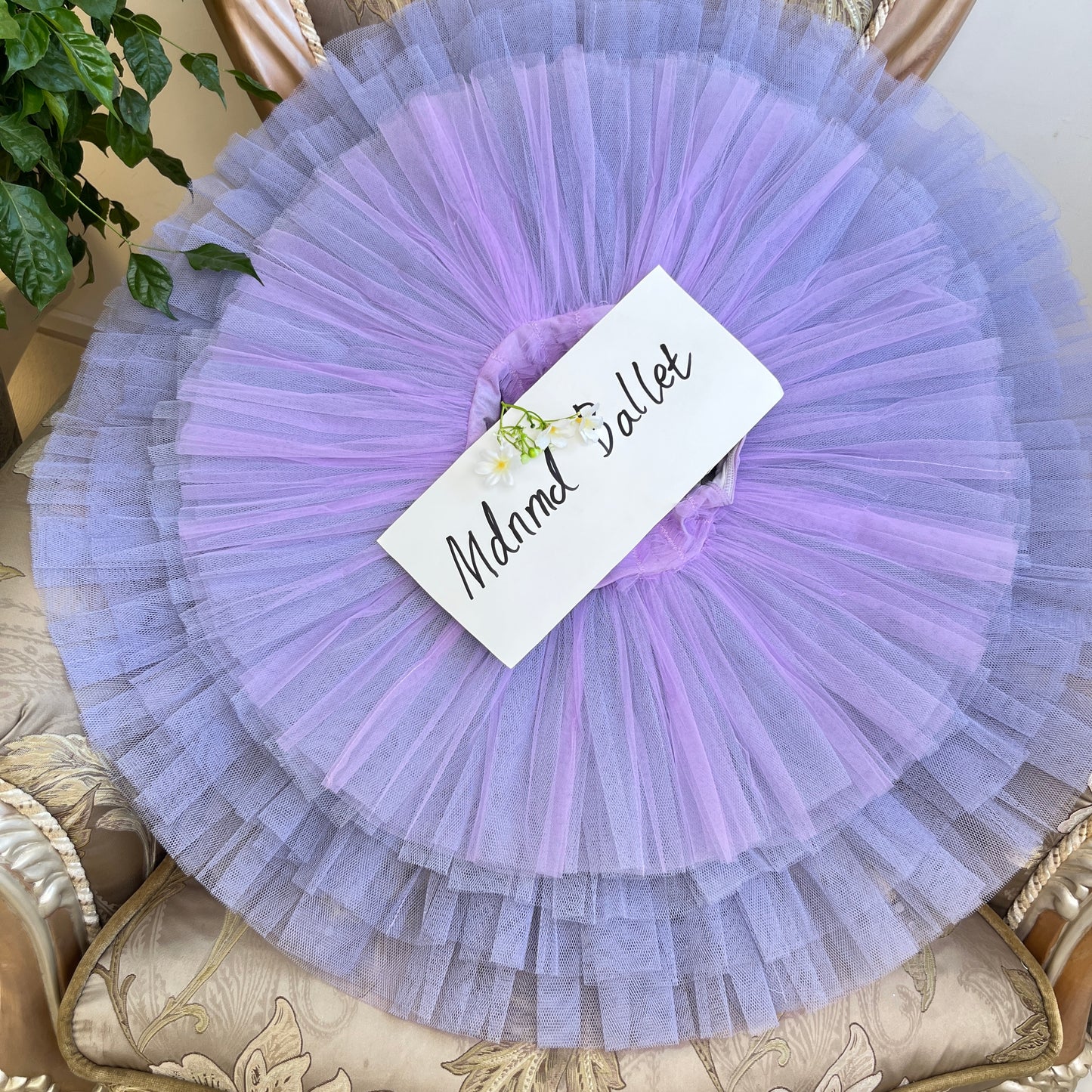 Floral Embellished Ballet Tutu Dress for Girls - Lavender - MDT0628