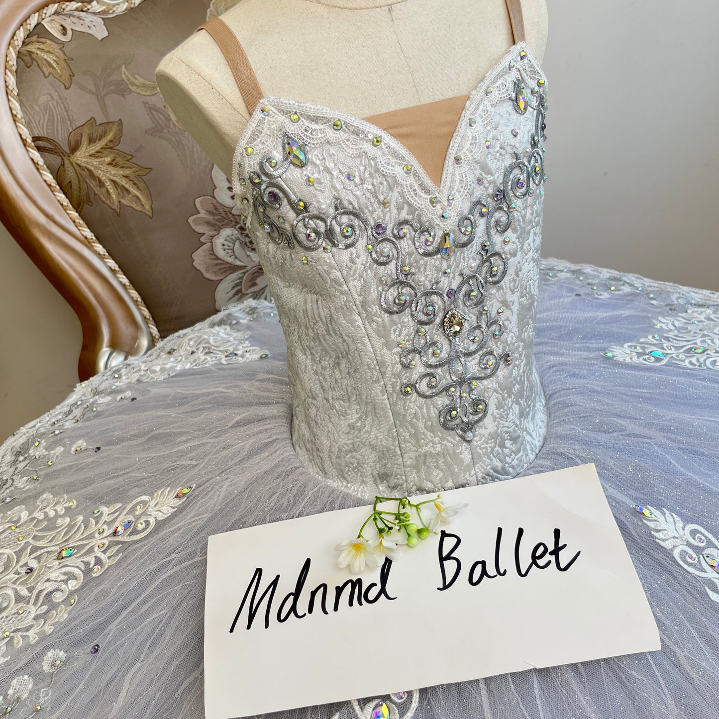 White Ballet Tutu with Rhinestone Embellishments - MDT0421