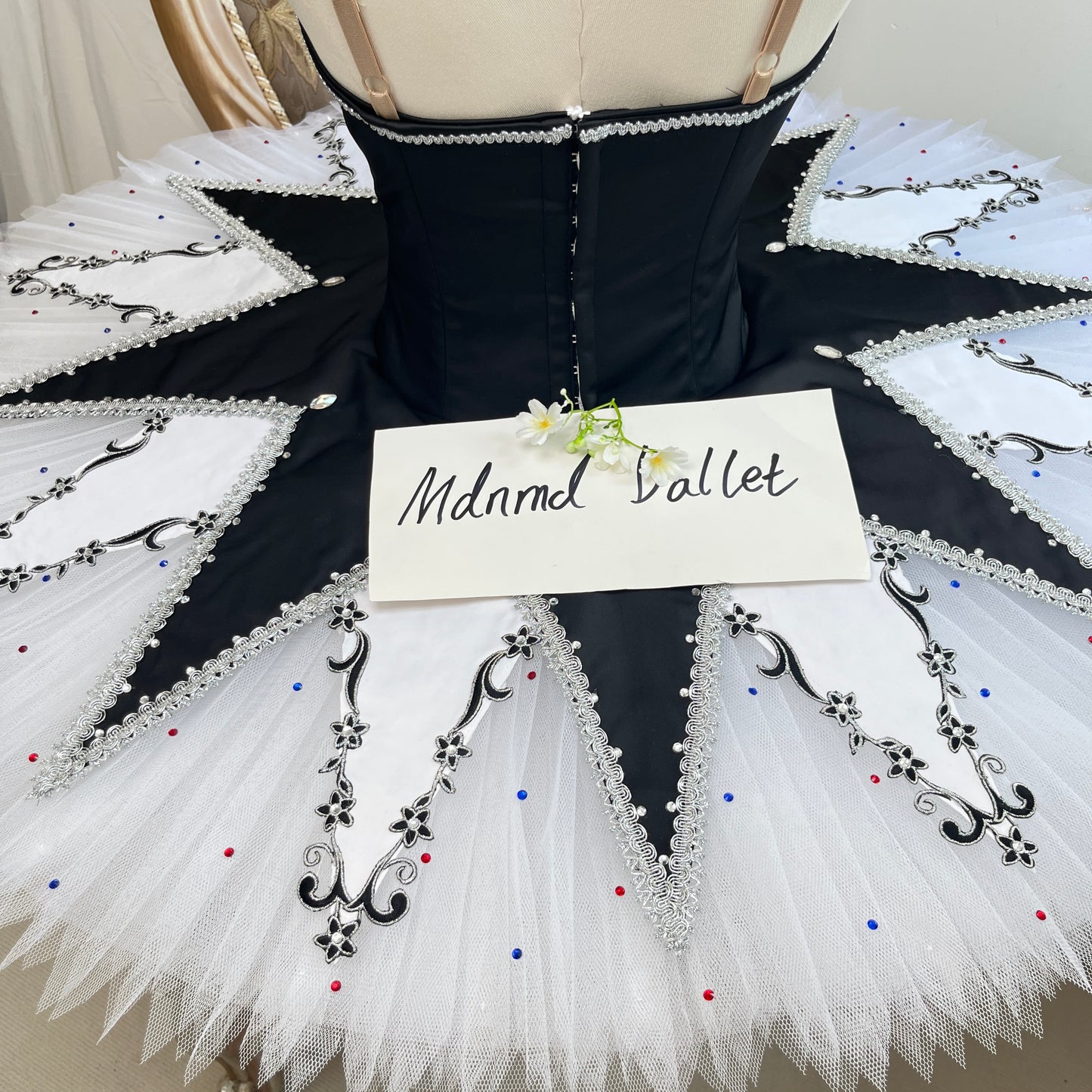 Elegant Black & White Embroidered Ballet Tutu Costume - MDT0001