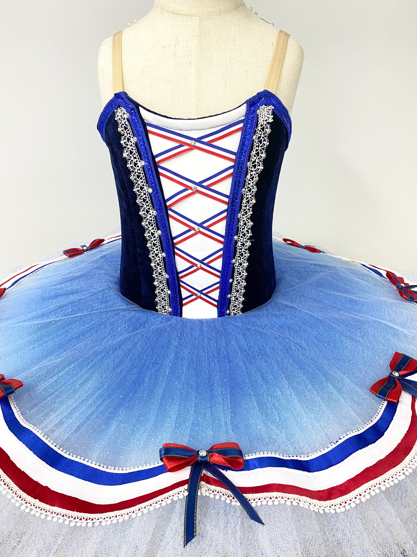 Blue and White Ballet "The Flame" Dance Costume Kids/Adult Fire Theme Ballet Tutu Sparkling Gold Foil Stagewear-MDT0025