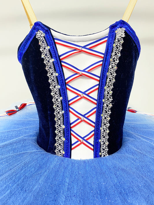 Blue and White Ballet "The Flame" Dance Costume Kids/Adult Fire Theme Ballet Tutu Sparkling Gold Foil Stagewear-MDT0025